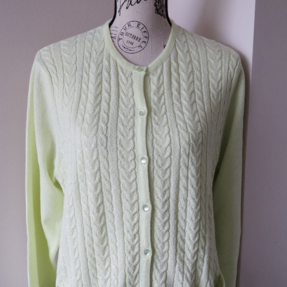 Vintage Light Green Cable Knit Button Up Cardigan